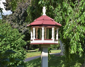 LARGE Poly Gazebo Bird Feeder | SPINDLE | Amish Handmade | Made in USA | White & gray