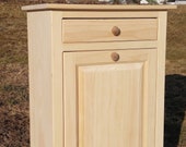 Wood trash can Wooden Trash Bin Tilt Out New Unfinished Amish handcrafted Country Plastic trash Can Included