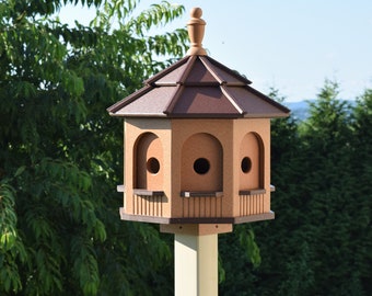 Birdhouse outdoor | Handmade Gazebo Bird House | 8 rooms | Amish Handmade | Made in USA | Cedar & Brown