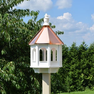 Large bird feeder |  octagon Vinyl & Copper feeder |  Amish handmade | Made in USA