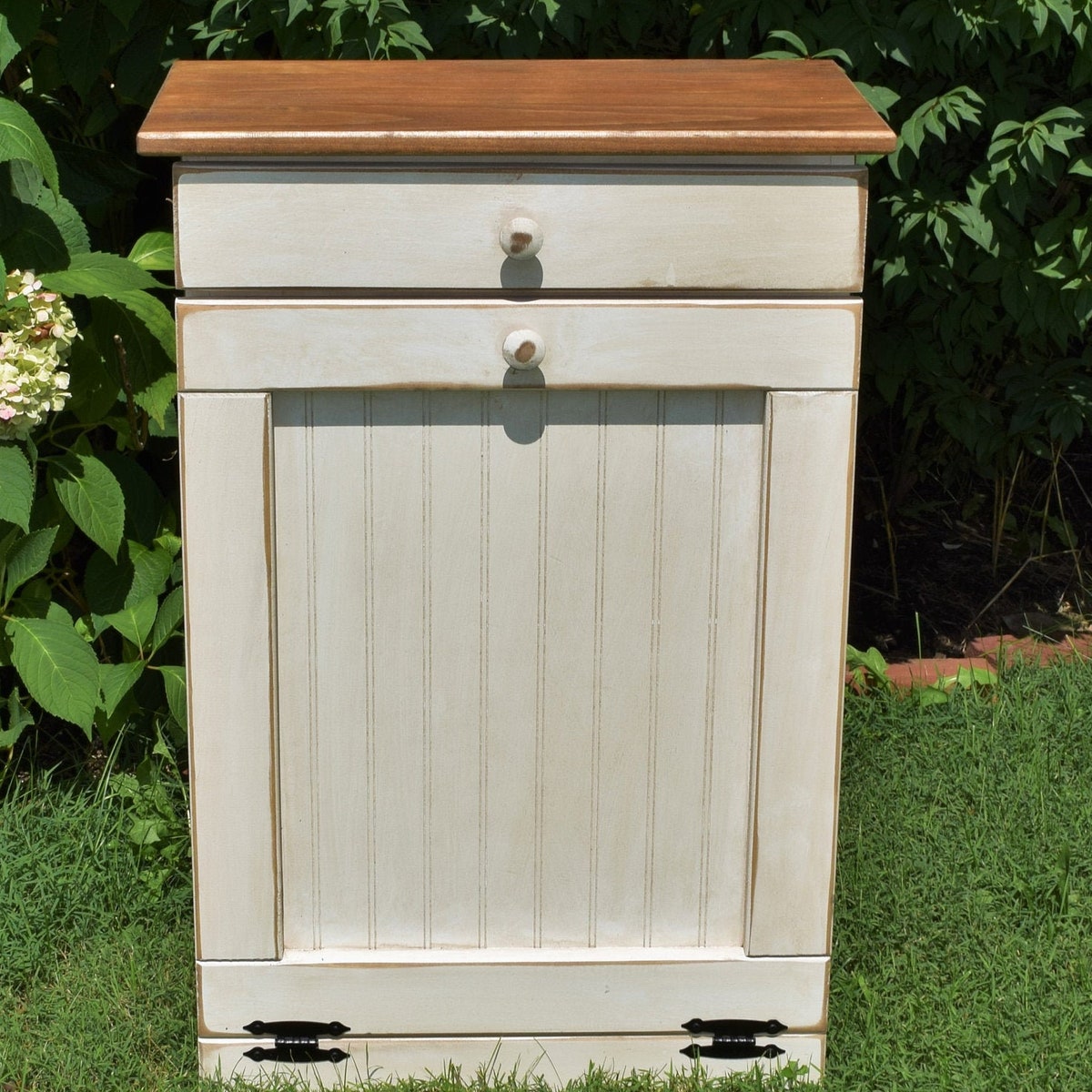 Rustic Trash Bin | Amish Trash Can Cabinet | Amish Handmade Furniture | Antique White body/Modern walnut top *plastic Can INCLUDED - Etsy