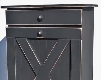 Amish Handmade Rustic Tilt-Out Trash Can Cabinet | Distressed Pine Wood