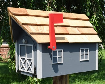 Amish mailbox | Wood Mailbox | Amish Handmade | Made in USA | Dark Gray and light gray trim