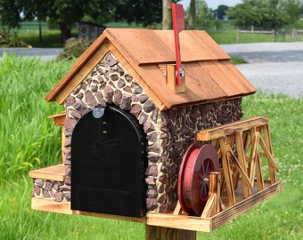 Mailbox| Watermill farmhouse mailbox| Stone house mailbox | Cedar roof | Amish handmade | Made in USA
