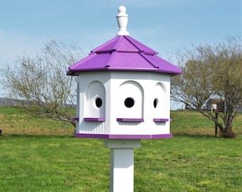 Birdhouse | LARGE gazebo birdhouse | Poly birdhouse| 8 rooms | Amish handmade birdhouse  | Bright colors Post and planter not included