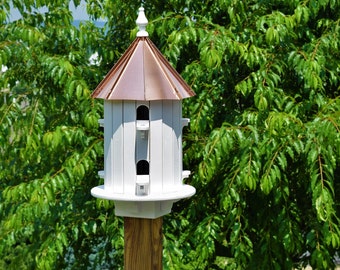 Copper roof birdhouse | 6 holes | Spruce wood bird house | Amish handmade | Made in USA