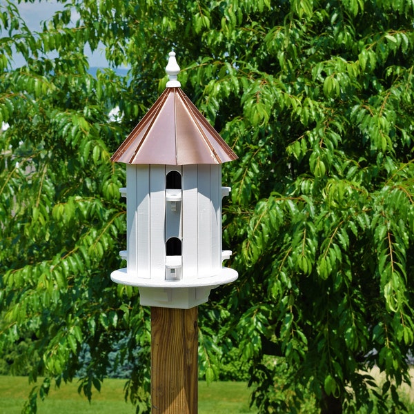 Copper roof birdhouse | 6 holes | Spruce wood bird house | Amish handmade | Made in USA