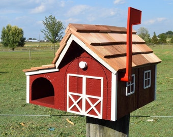 Amish mailbox | Red barn mailbox | Newspaper slot mailbox | Handmade | Made in USA