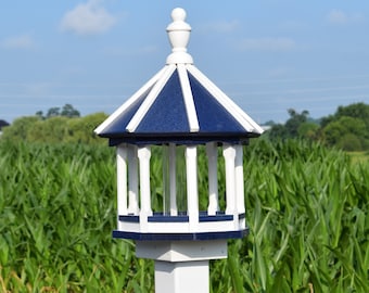 Small Bird Feeder | Mini Poly Gazebo bird feeder | Amish handmade | Made in USA | White and Blue
