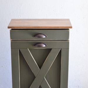 Rustic Tilt-Out Trash Can Cabinet | Amish Handmade, Olive Green