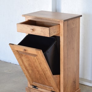 Wood trash bin | Trash cabinet | Made in USA | Amish Handmade | Fruitwood stain 41 qt. Plastic trash can included