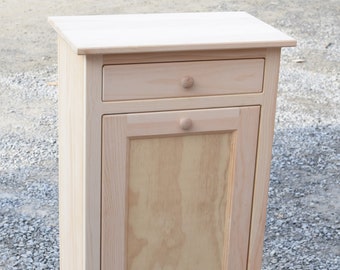 Amish Handmade Unfinished Pinewood Trash Cabinet | 50 Qt Tilt-Out Bin