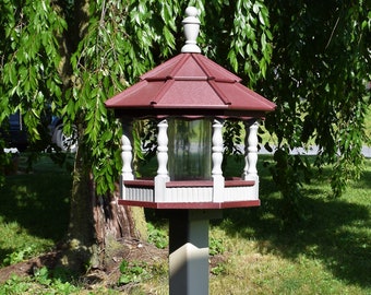 LARGE Poly spindle bird feeder | Low maintenance | Amish handmade | Gray & Red