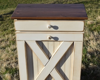 Trash Can cabinet | Barn Door | Rustic trash bin | Not smooth | Distressed edges| Amish handmade |*41 QT. Plastic trash can INCLUDED