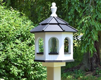 SMALL Poly Gazebo Arched Bird Feeder | OCTAGON | Amish Handmade | Made in USA | White & Black