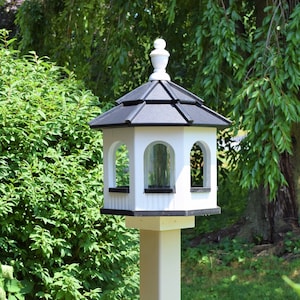 SMALL Poly Gazebo Arched Bird Feeder | OCTAGON | Amish Handmade | Made in USA | White & Black