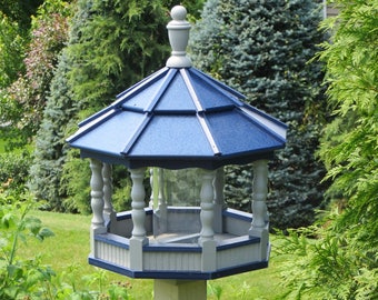 Bird feeder | Amish bird feeder | LARGE Poly Spindle Bird Feeder | Gazebo | Amish handmade | Made in USA | Gray & Blue