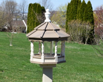 SMALL Poly Gazebo Bird Feeder | SPINDLE | Amish Handmade | Made in USA | White & Clay