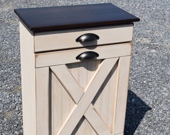 Trash can | trash bin | Rustic | not smooth| Distressed Edges| Cup handles | Amish handmade | Made in USA Plastic can INCLUDED