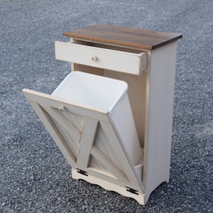 Amish Handmade Tilt-Out Trash Can | Rustic Barn Door Cabinet, 50 qt