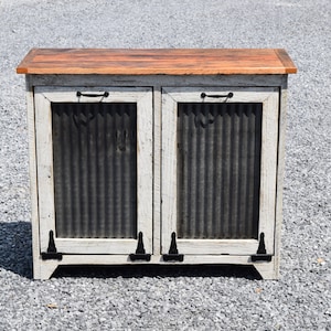 Rustic Reclaimed Wood Double Trash Can Cabinet | Amish Handmade