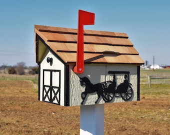 Amish mailbox | Barn Mailbox| Amish Handmade wood mailbox | Amish Buggy