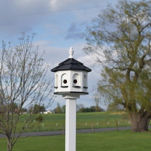 Bird House Poly Gazebo birdhouse 8 holes with 4 rooms Amish Handmade Made in USA small WHITE AND BLACK