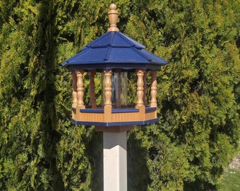 LARGE Poly spindle bird feeder | Amish handmade | Cedar & Blue | low maintenance bird feeder | Made in USA