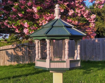 LARGE Poly Spindle bird feeder | Gazebo | Made in USA | Amish handmade | Clay & Green