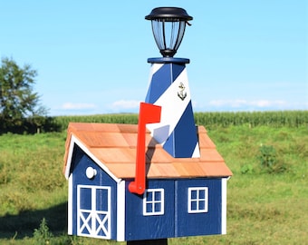 Amish mailbox | Solar light mailbox | Lighthouse Mailbox | Amish Handmade | Cedar shingles | solar light | red flag