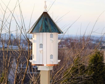 HIGH roof birdhouse | Patina roof birdhouse | 10 hole bird house | Amish handmade | Made in USA