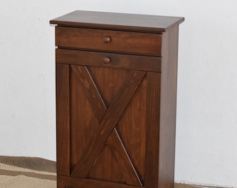 Amish Handmade Pine Wood Tilt-Out Trash Cabinet | 50qt