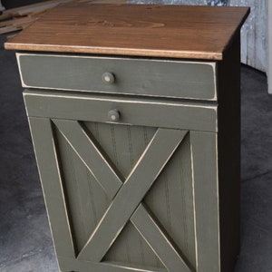 Rustic trash can | Amish furniture | Distressed Edges| Not smooth |Amish handmade | Made in USA | Olive & Modern walnut Plastic NOT INCLUDED