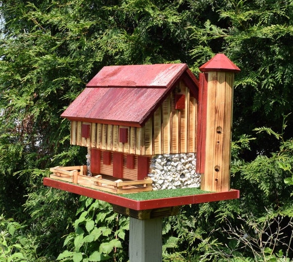 Log Cabin Amish Barn Bird Feeder Extra Large Handcrafted Etsy