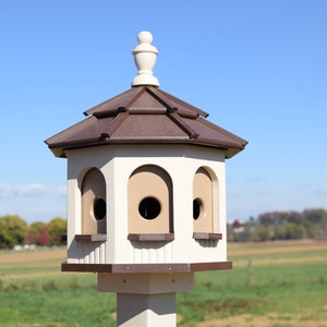 Bird House Poly Gazebo birdhouse 8 holes with 4 rooms Amish Handmade Made in USA small IVORY AND BROWN