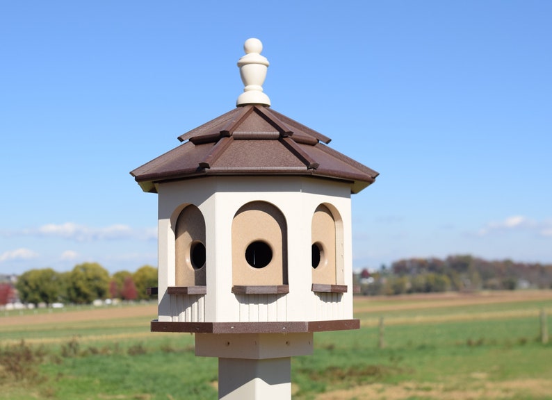 Bird House Poly Gazebo birdhouse 8 holes with 4 rooms Amish Handmade Made in USA small IVORY AND BROWN