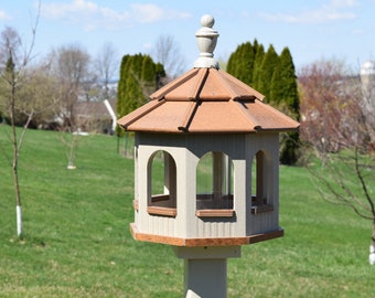 SMALL Poly Octagon bird feeder | 2 qt capacity | Amish Handmade | Made in USA | Birch & Mahogany