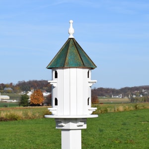 Copper roof birdhouse | 6 holes | Spruce wood bird house | Amish handmade | Made in USA