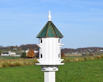 Copper roof birdhouse | 6 holes | Spruce wood bird house | Amish handmade | Made in USA