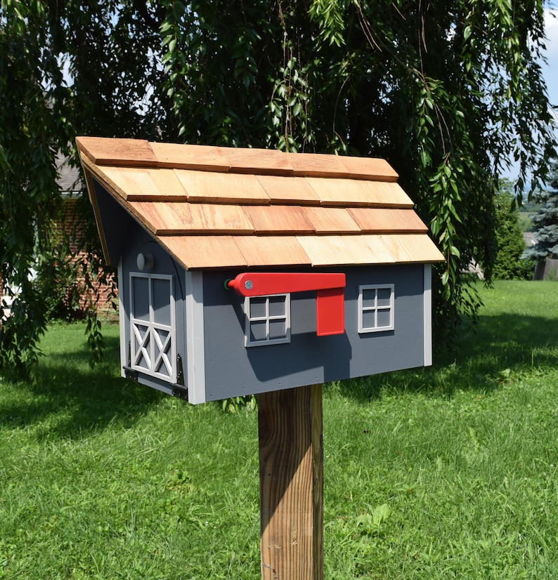 Mailbox Amish Handmade wood Dark Gray and gray trim Etsy