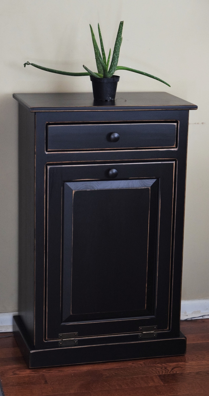 Wood Trash Can Wooden Trash Bin Tilt Out Primitive Amish Etsy