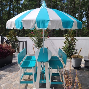 Surfboard Bar Table Set | Outdoor furniture | Amish handmade | Made in USA. UMBRELLA not included Eco-friendly | Poly Lumber