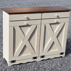 Rustic cabinet | Extra large double Trash bin |  Amish furniture | Two 50QT plastic can included | handmade in the USA
