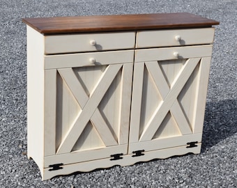 Rustic cabinet | Extra large double Trash bin |  Amish furniture | Two 50QT plastic can included | handmade in the USA