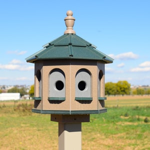 Bird House Poly Gazebo birdhouse 8 holes with 4 rooms Amish Handmade Made in USA small CLAY AND GREEN