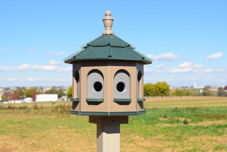 Bird House Poly Gazebo birdhouse 8 holes with 4 rooms Amish Handmade Made in USA small CLAY AND GREEN