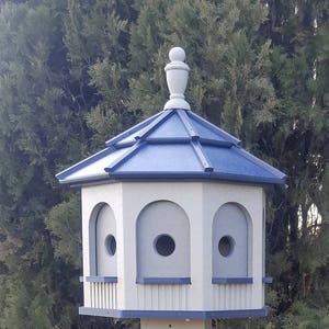 LARGE Poly Gazebo Birdhouse 8 rooms Amish Handmade Made in USA Gray & Blue darker inner wall image 2