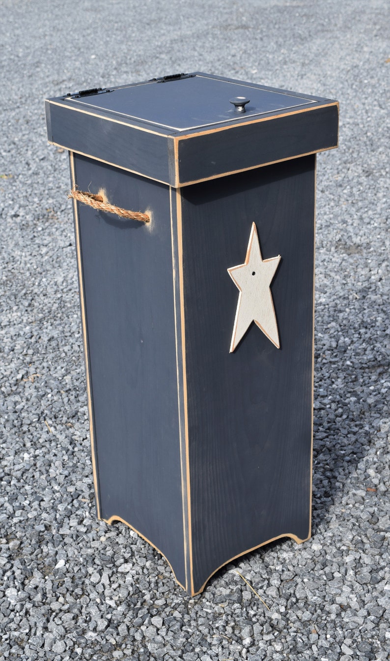 Tall Wood Trash Can Lid Trash Bin Primitive Rustic Finish Etsy