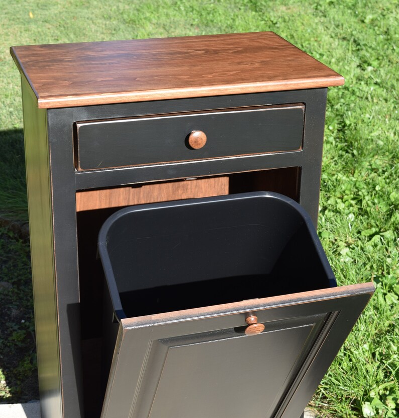 Wood Trash Can Wooden Trash Bin Tilt Out Primitive Amish Etsy