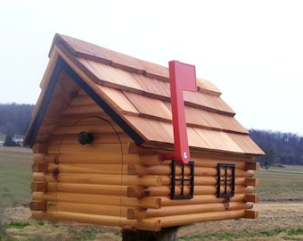 Cedar mailbox | Cedar log cabin mailbox | Amish handcrafted mailbox